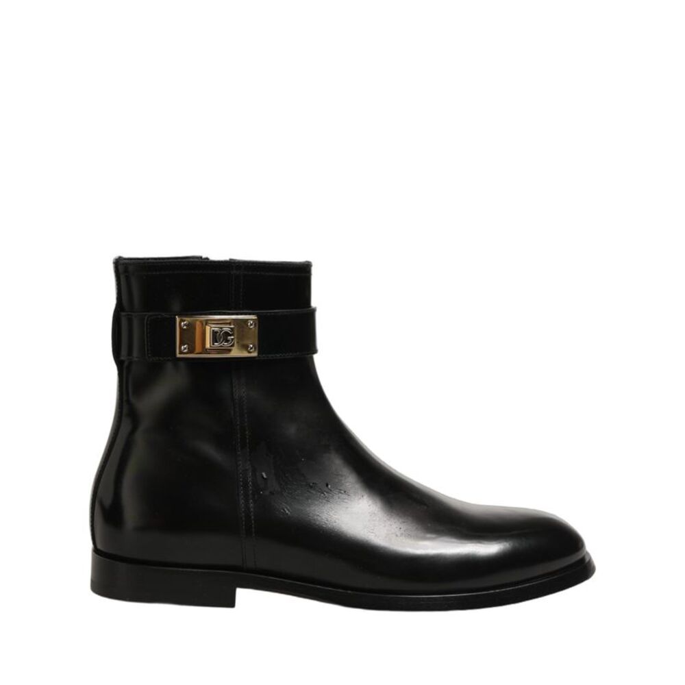 Dolce & Gabbana Black Leather Buckle Mid Calf Boots Men Men's Shoes